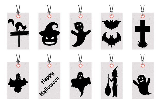 set of halloween tags for holiday goods on a white background. cartoon style. vector.