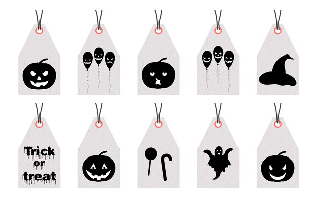 set of halloween tags for holiday goods on a white background. cartoon style. vector.