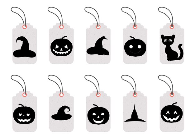 set of halloween tags for holiday goods on a white background cartoon style vector