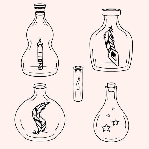 set of hand-drawn doodle bottles  for your creativity