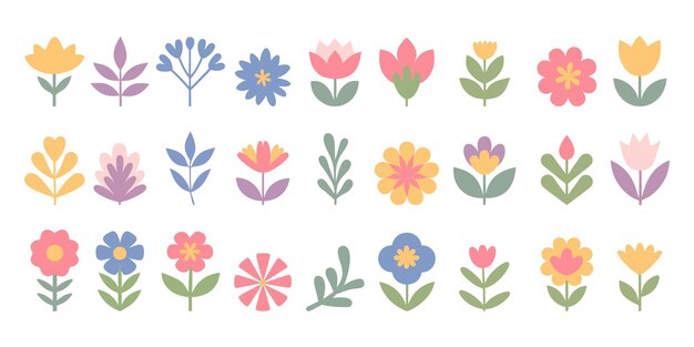 Set of hand drawn flowers and branch Floral poster invite Vector arrangements for greeting card