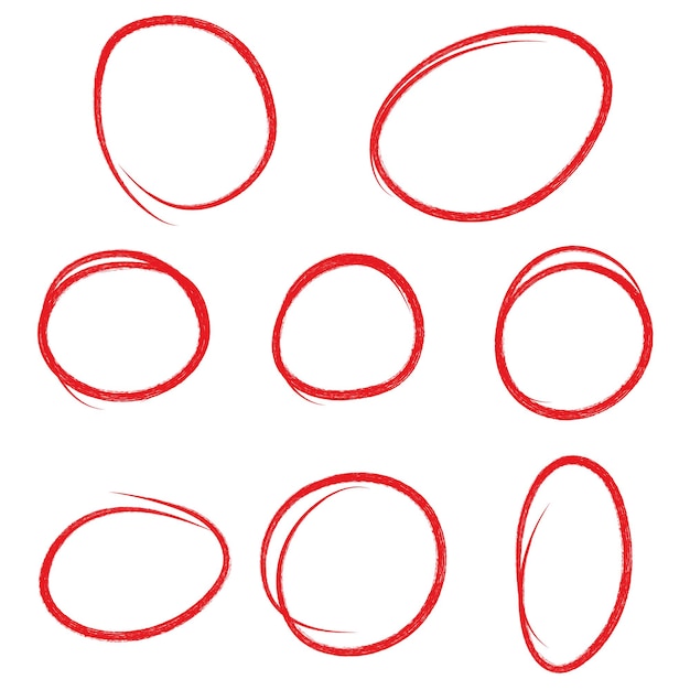 set of hand drawn red round circle scribbles highlighter design element