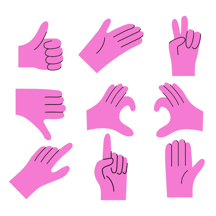 Set of Hand Gestures Vector Icons with Different Hand Signs