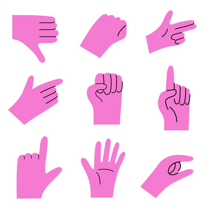 Set of Hand Gestures Vector Icons with Different Hand Signs