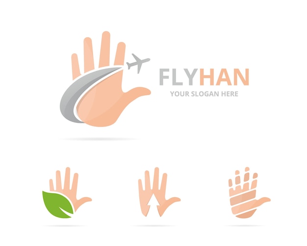 Set of hand logo combination Arm and travel symbol or icon Unique support and flight logotype design template