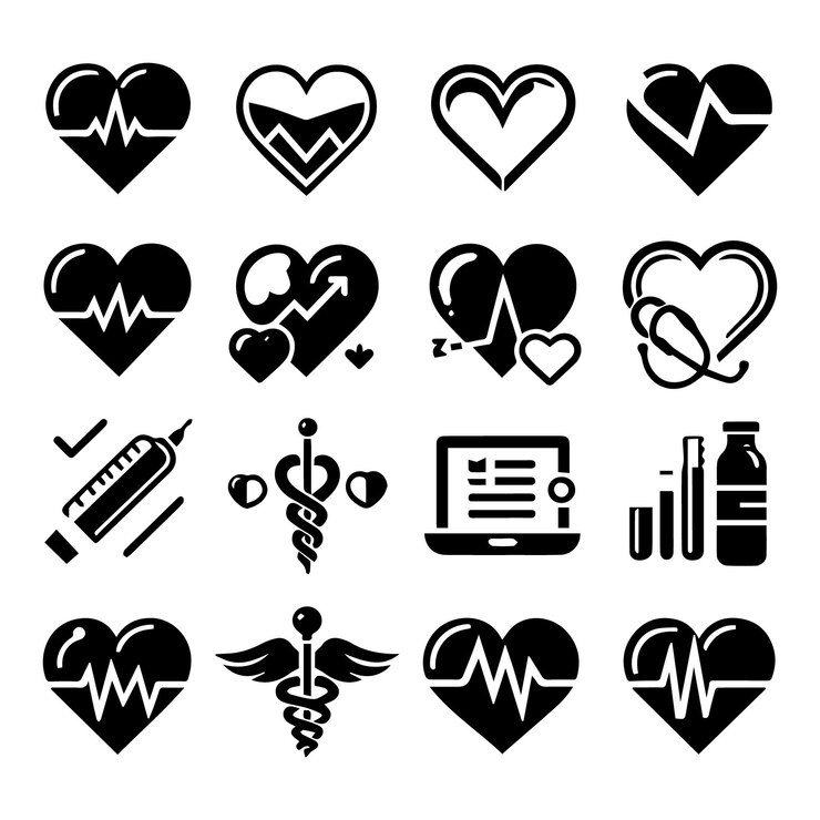 Vector set of heart vector illustration icons silhouette