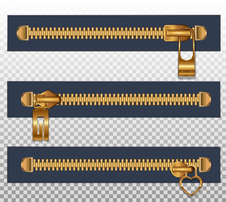 set of horizontal zippers gold fasteners