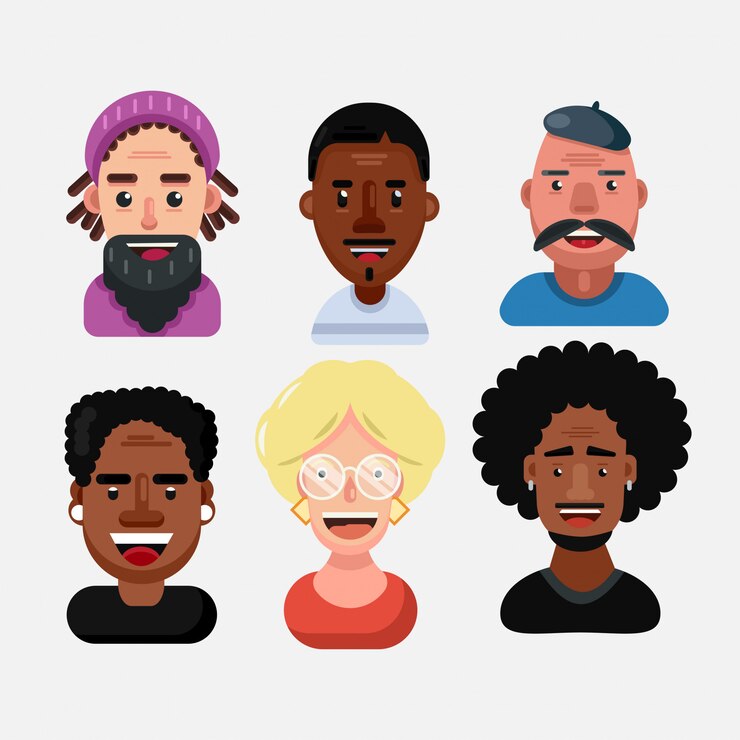 Set of human faces expressing positive emotions. Diverse multiracial and multicultural group of people isolated