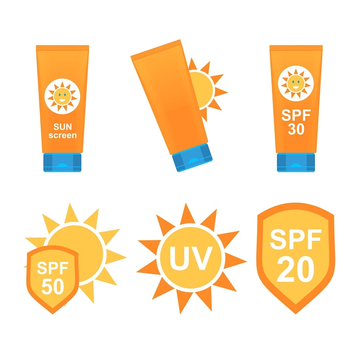 Vector set of icons sun protection ultraviolet spf