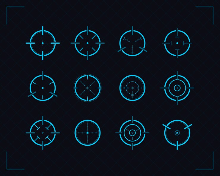 Vector set of icons target, sniper rifle targeting and aiming.