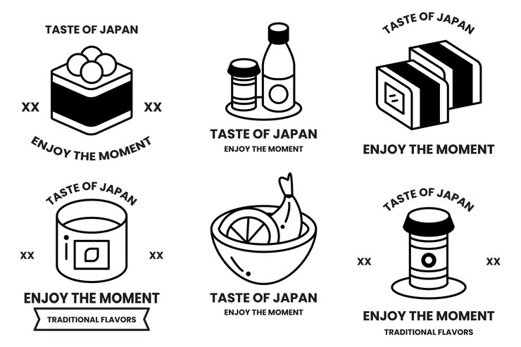 Vector set of illustrations in the concept of japanese food in a line style