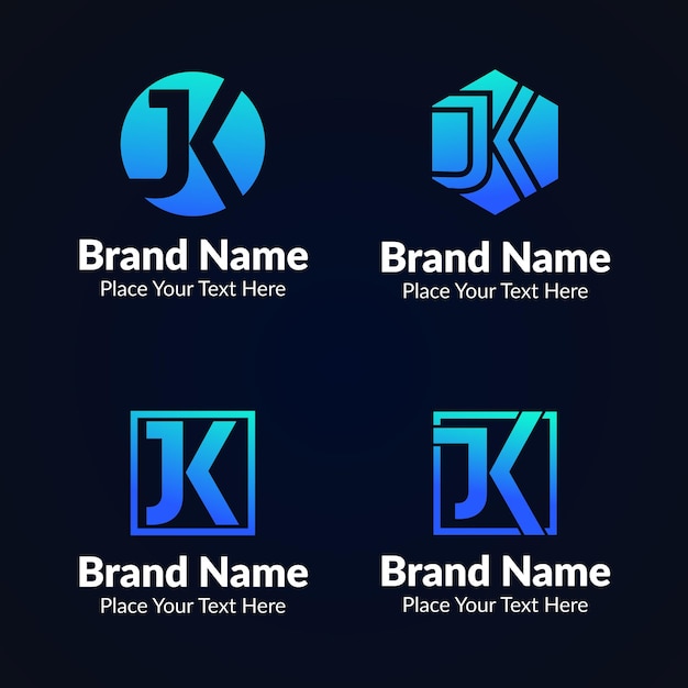 Set of Initial Gradient j and k with logo design concept