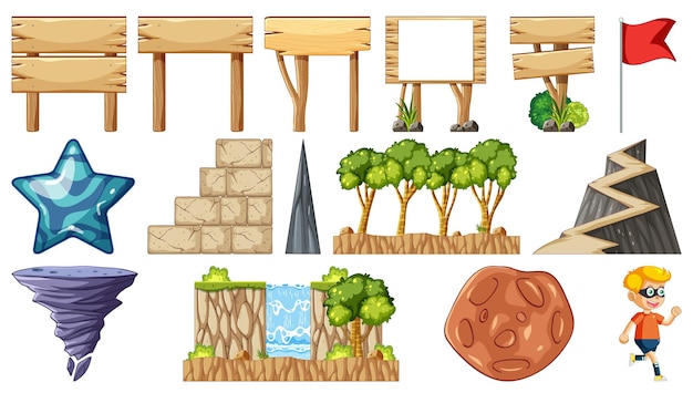 Set of isolated game objects and elements