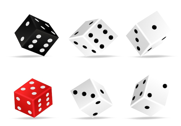 Vector set of isometric dice combination red white and black poker cubes white cubes