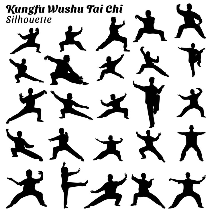 Vector set of kungfu wushu tai chi silhouettes