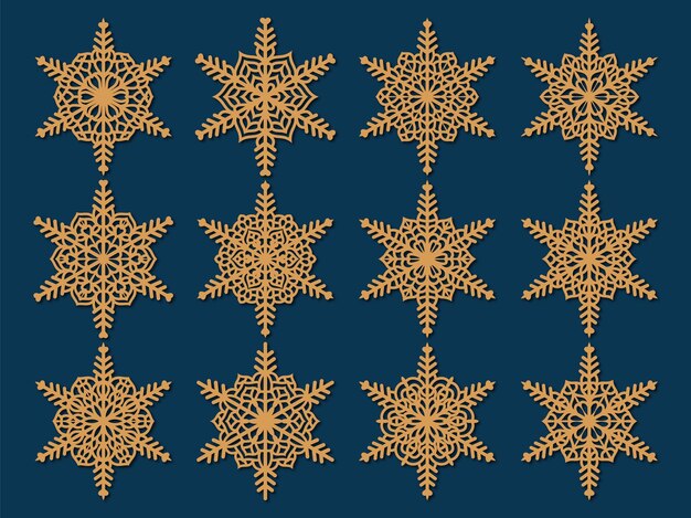 set of laser cutting openwork snowflakes vector silhouette of christmas decoration