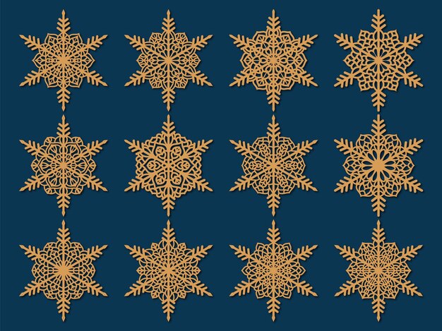 set of laser cutting openwork snowflakes vector silhouette of christmas decoration