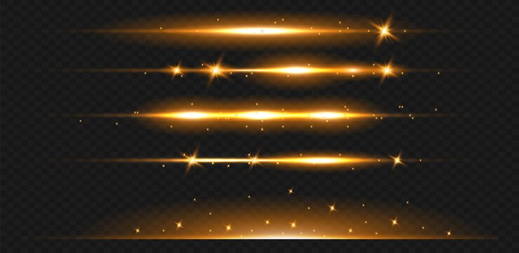 Set of light effects. Glare and flashes. Bright beams of light. Glowing lines.