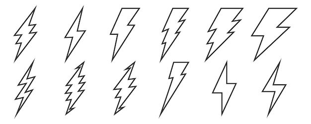 Set of Lightning outline icons Vector lightnings