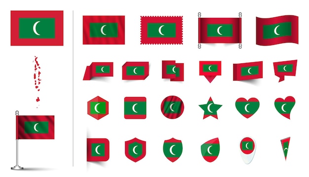 set of Maldives flag flat Icon set vector illustration flag button waving 3d rendering symbols