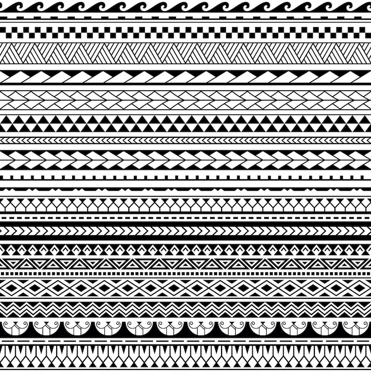 Vector set of maori polynesian tattoo line bracelets traditional ornaments border tribal sleeve
