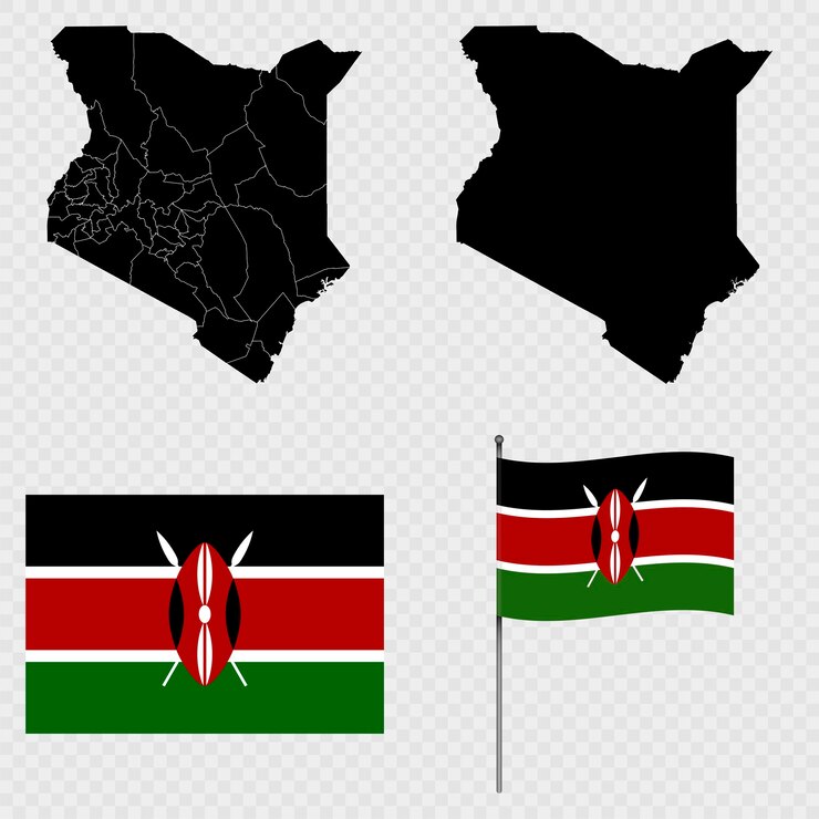 Vector set of maps flag and flagpole of kenya vector illustration