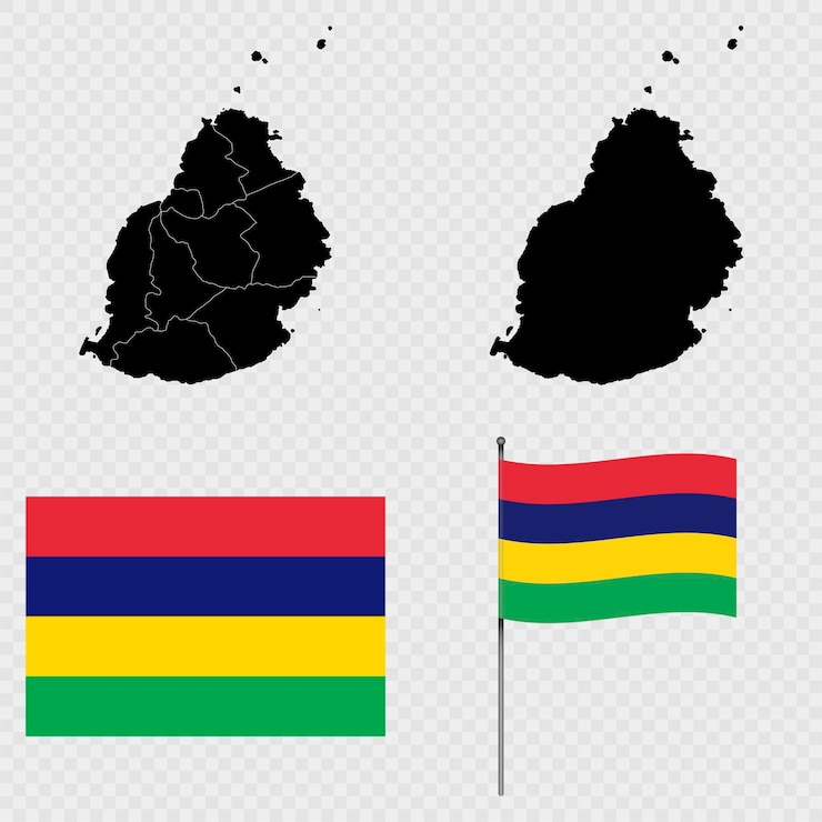 Vector set of maps flag and flagpole of mauritius vector illustration