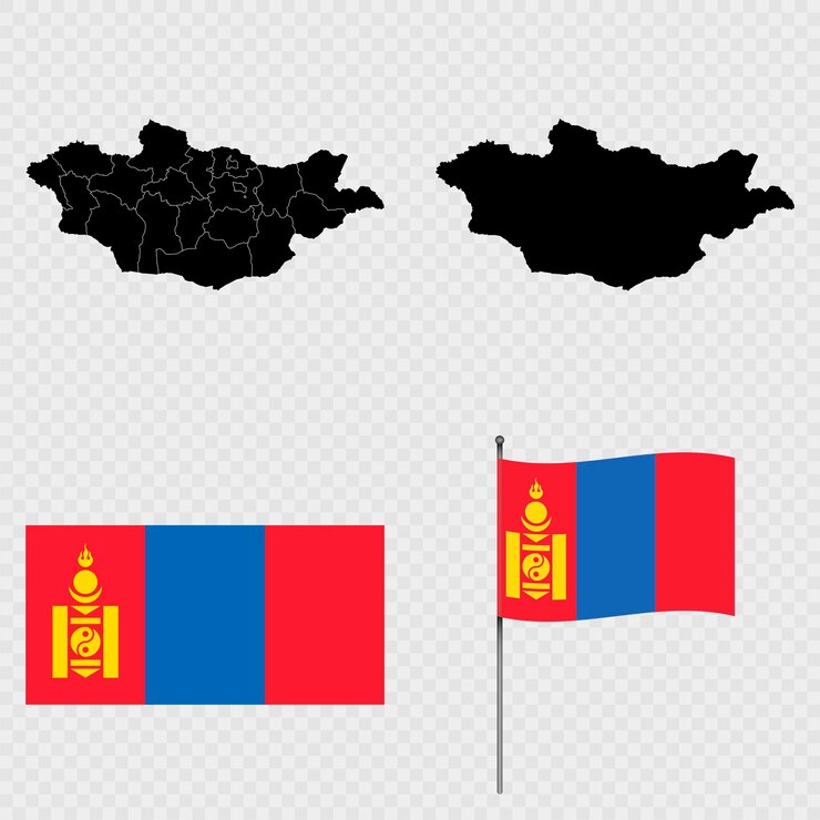 Vector set of maps flag and flagpole of mongolia vector illustration