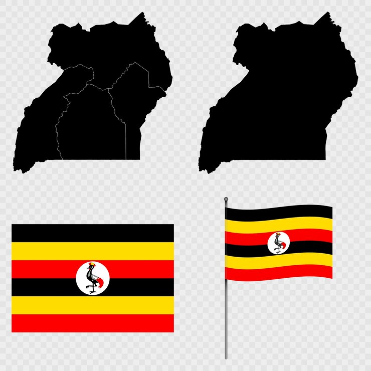 Vector set of maps flag and flagpole of uganda vector illustration