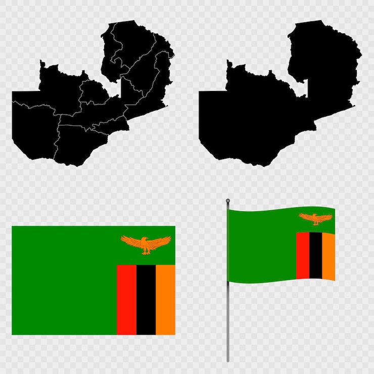 Vector set of maps flag and flagpole of zambia vector illustration