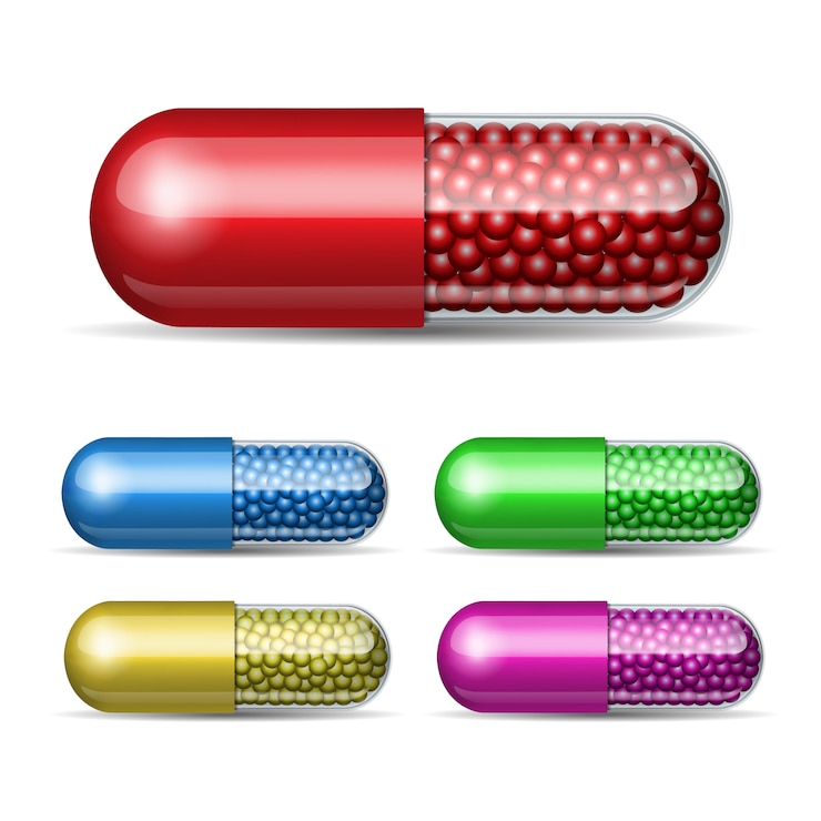 Vector set of medical capsule with granules