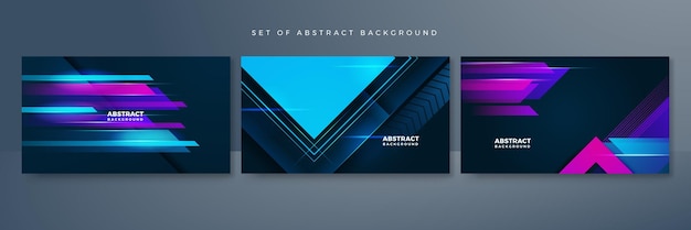 Set of modern digital business technology blue purple abstract design background with lines waves speed lights motion data concept science element cyberspace shapes and connection lines