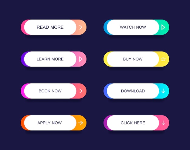 set of modern material style buttons for website, mobile app and infographic . different gradient colors.