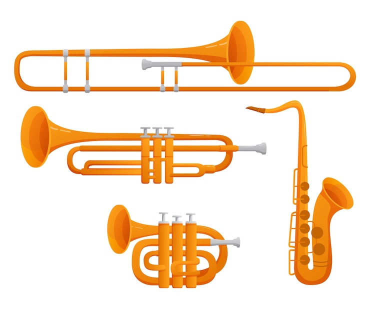 Vector set of musical instruments trombone, trumpet, saxophone,oboe.illustration.on a white background.