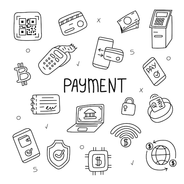 Set of payments doodle Vector Isolated on white background