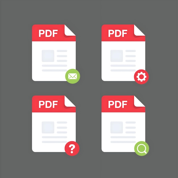set of pdf document icons with different actions