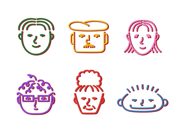 Set of people avatars for social media website Hand drawn human faces Doodle portraits fashionabl