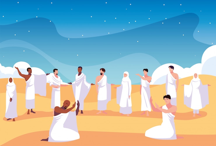 Vector set of people in hajj pilgrimage