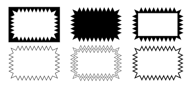 set of picture or mirror rectangle frames with zigzag borders rectangulr shapes with jagged edges