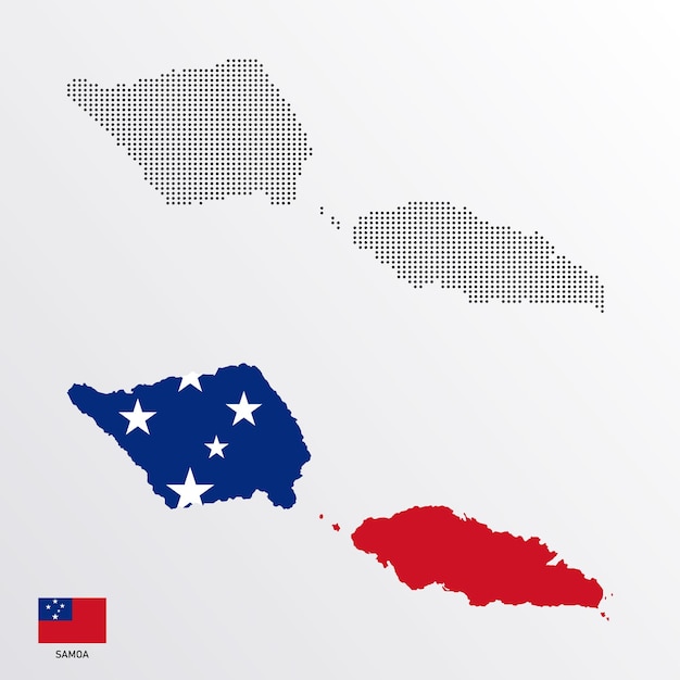 Set of political maps of Samoa with regions isolated and flag on white background