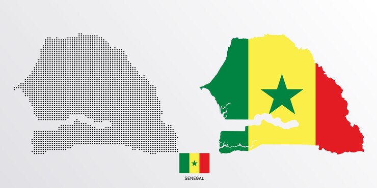 Vector set of political maps of senegal with regions isolated and flag on white background