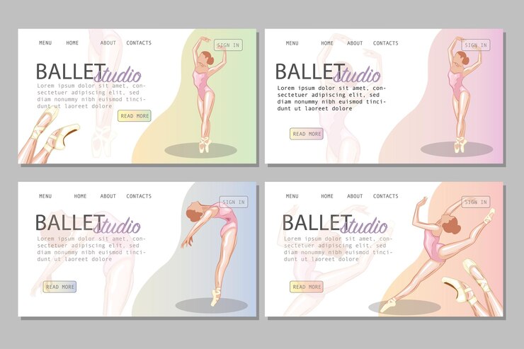 Set of promo banners Ballet Ballerina illustration Gymnastics girl Sport Healthy lifestyle Gym