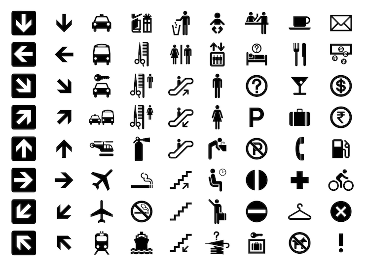 Vector set of public transportation related icons minimal flat graphic transport symbol warning icon