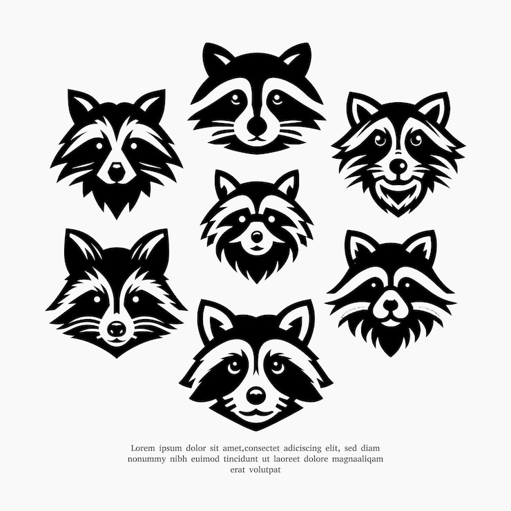 Vector set of raccoon head silhouette logo design illustration