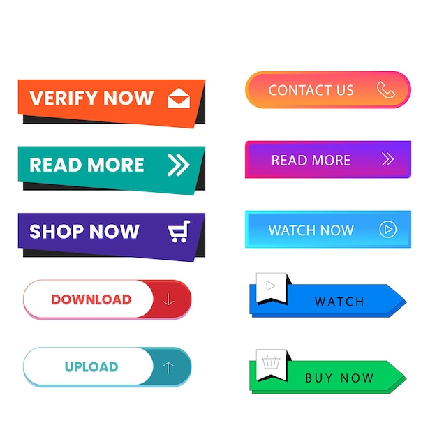 Set of Read More icons button design Colorful read more button pack for website ads UI and proje
