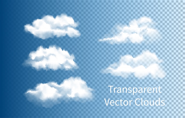 Vector set of realistic isolated cloud on the transparent background