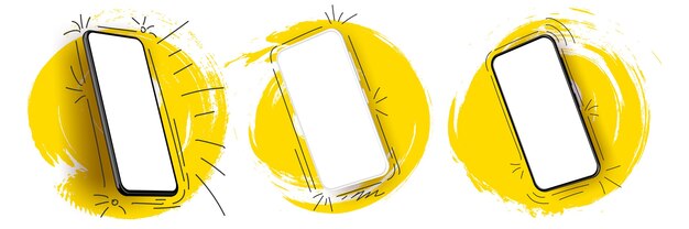 set of realistic smartphone with splash color . artistic technological.