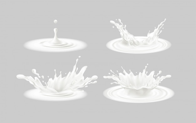 set of realistic splashes of milk isolated