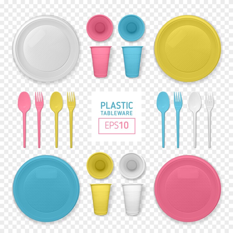 Vector set of realistic yellow and white plastic dishes