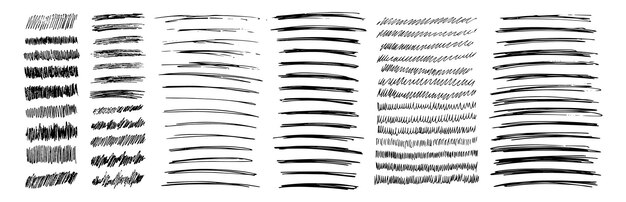 Set of rectangle scribble smears wavy lines and strokes drawn with pen Black hand drawn design